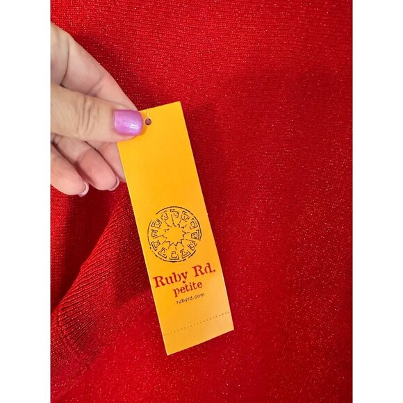 Ruby Rd. Petite Large New Red Cowl Neck Sweater Rhinestone Accents Long Sleeve - Picture 5 of 9